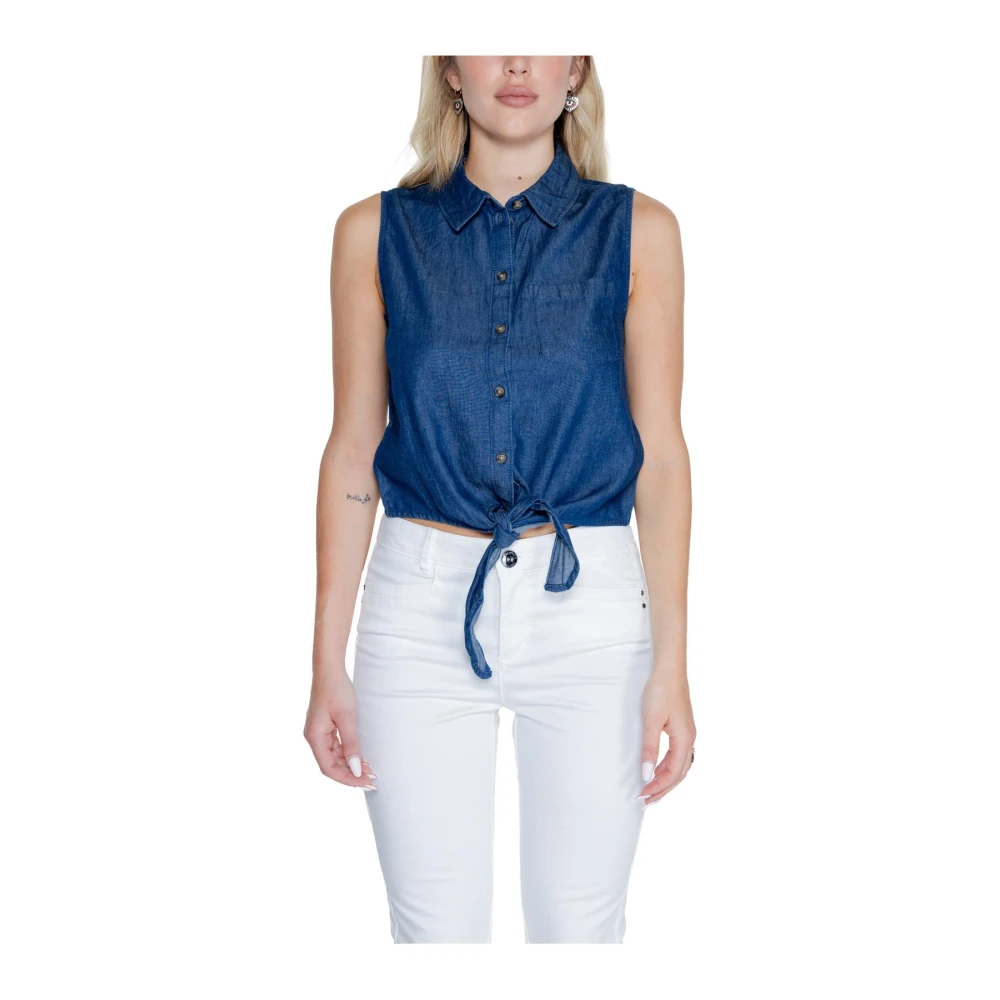 Jacqueline de Yong Blauwe Mouwloze Denim Shirt Top Blue Dames