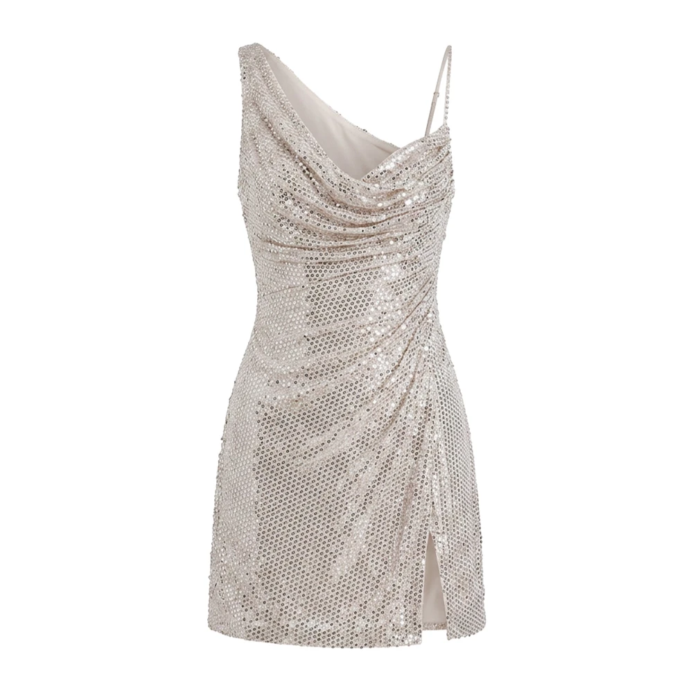 Self Portrait Rhinestone Draped Mini Dress - Female - Party Dresses - Beige - 2XS - Dresses