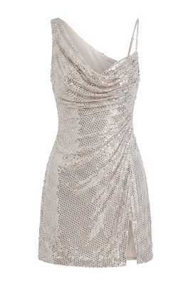 Rhinestone Draped Mini Dress