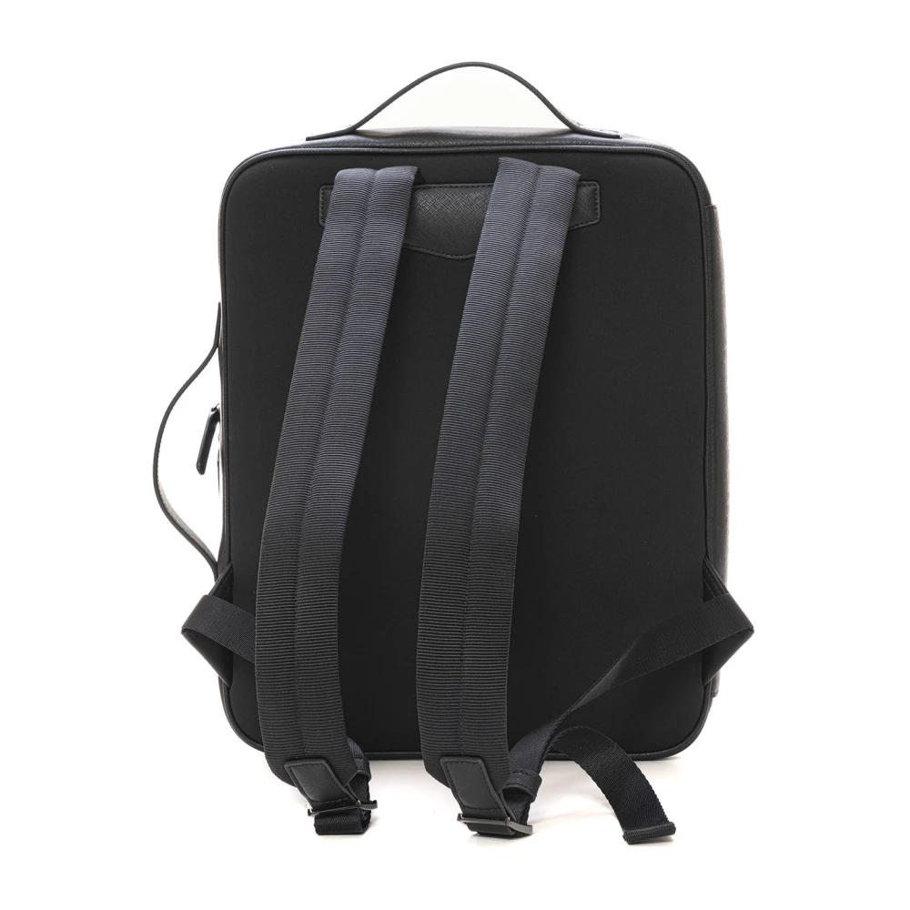 Emporio Armani Saffiano leren laptoptas met rits Black Heren
