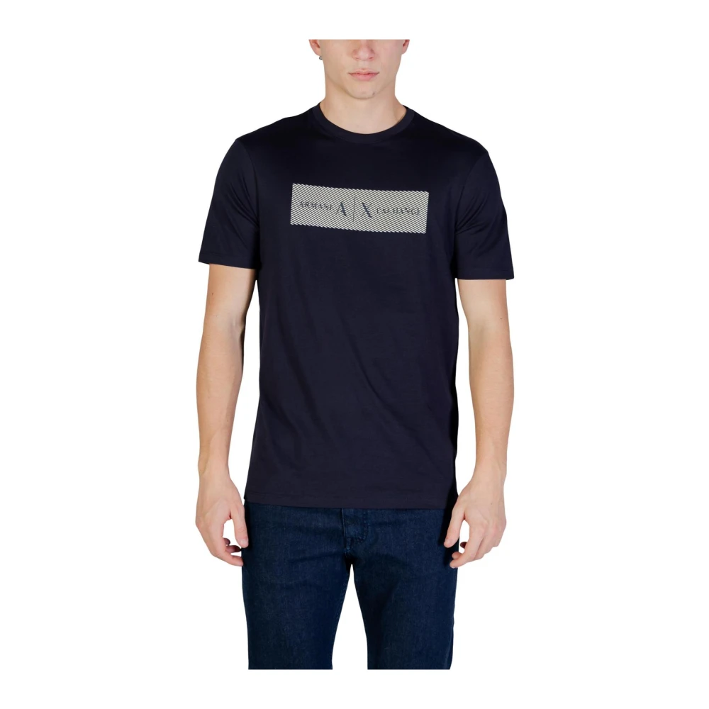 Armani Exchange Men's Blue Short Sleeve Round Neck Cotton T-Shirt - T-Shirts - M- Tops