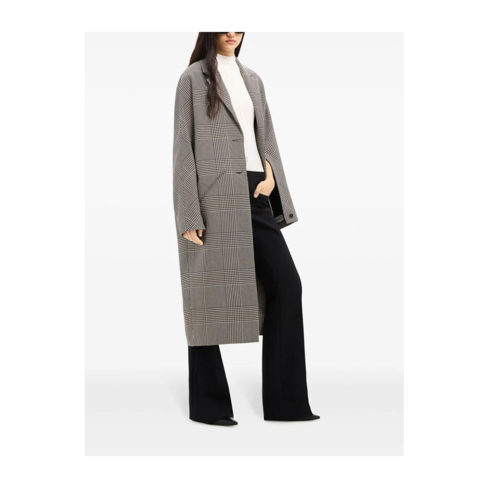 Courrèges Lange geruite wollen jas Black Dames