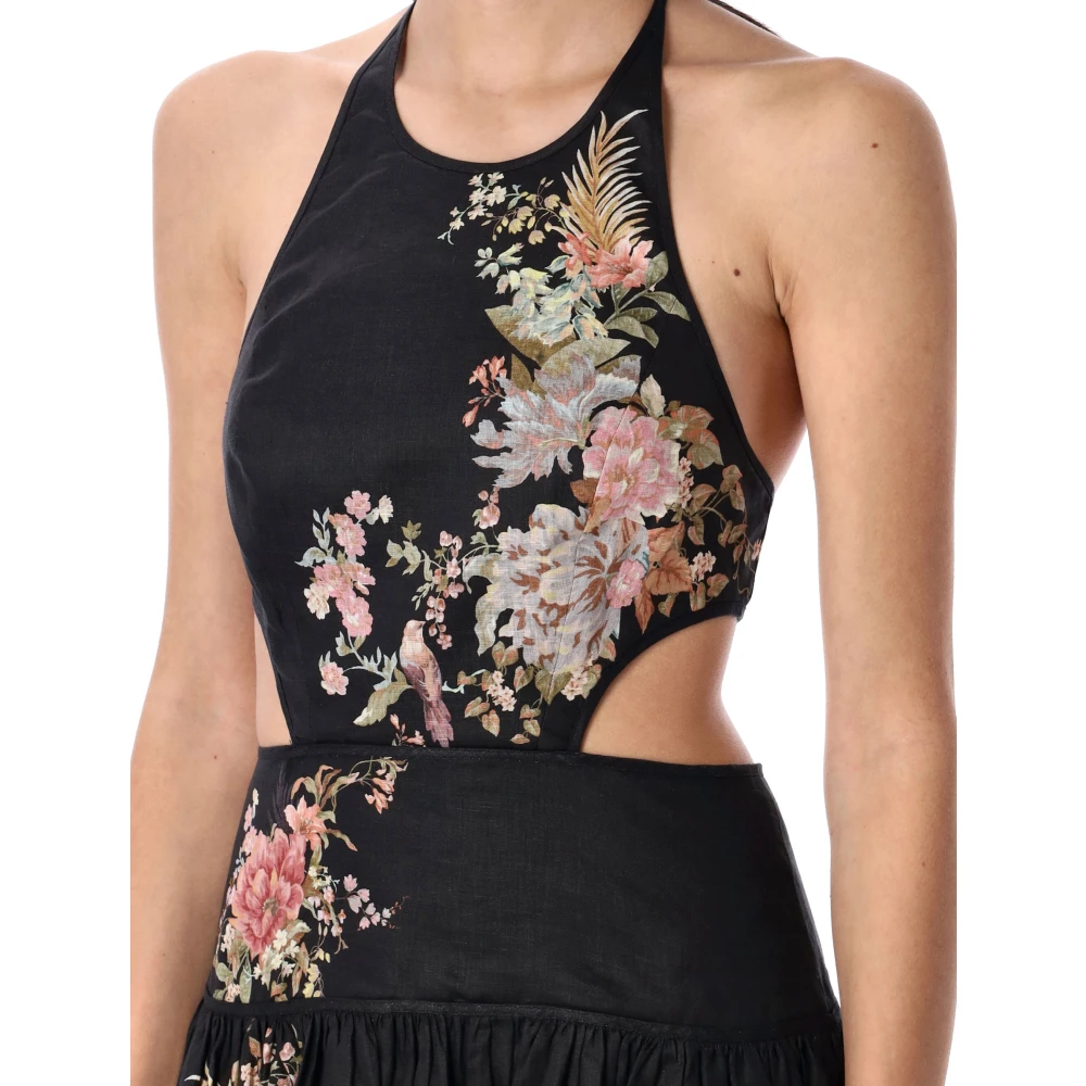 Zimmermann Elegante Bloemen Halter Maxi Jurk Black Dames