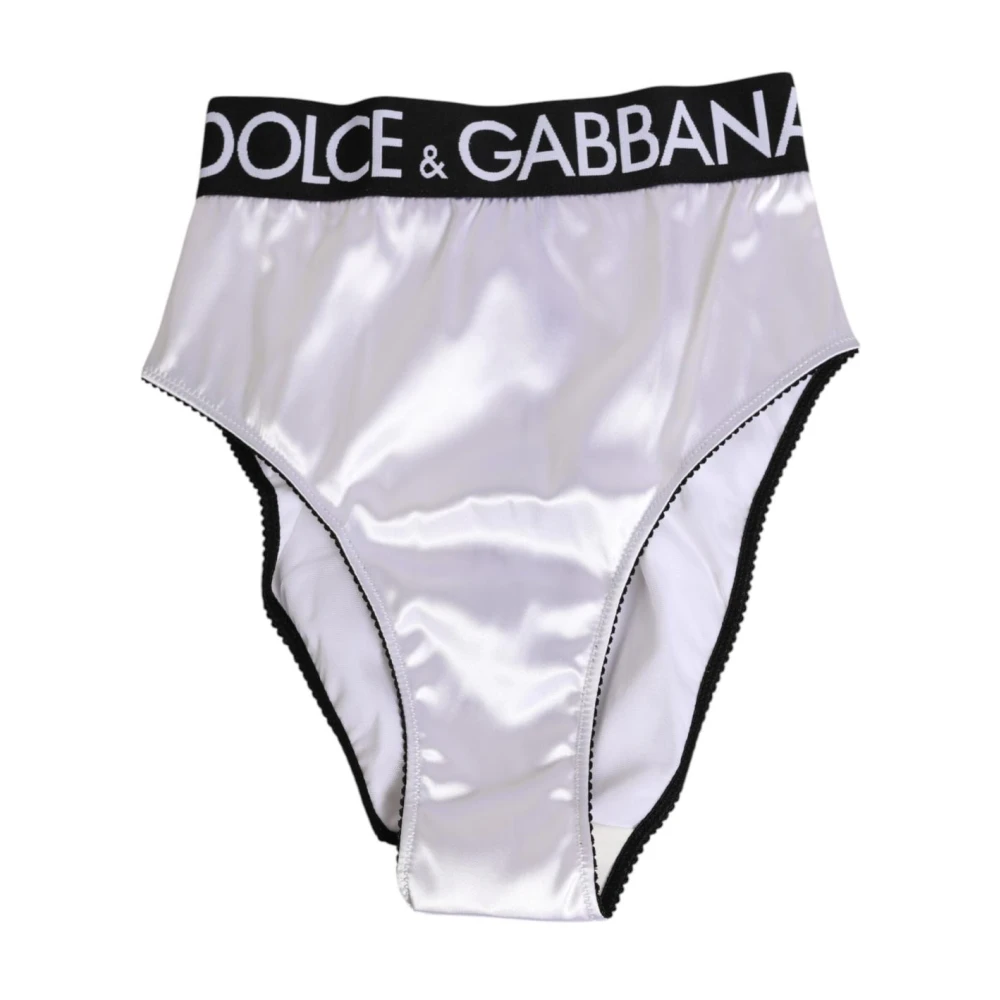 Dolce & Gabbana Damen Weiß Luxuriöse High-Waist Satin Logo Unterwäsche