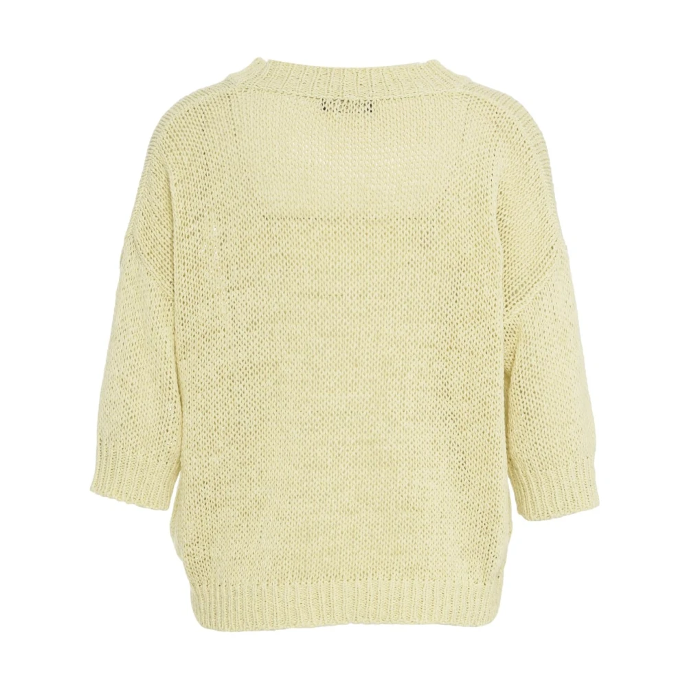 Roberto Collina Gele Gebreide V-Hals Trui Beige Dames