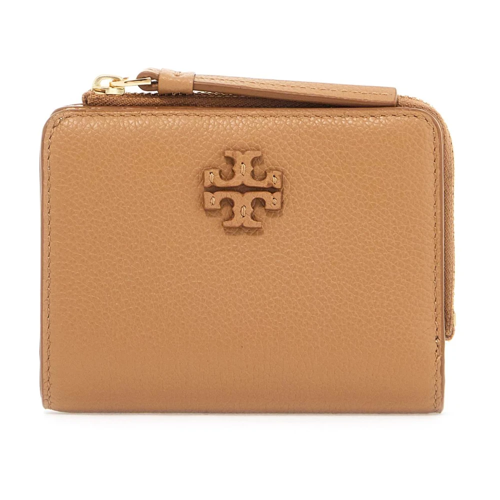 TORY BURCH Dubbele Zak Gehamerd Leren Portemonnee Brown Dames