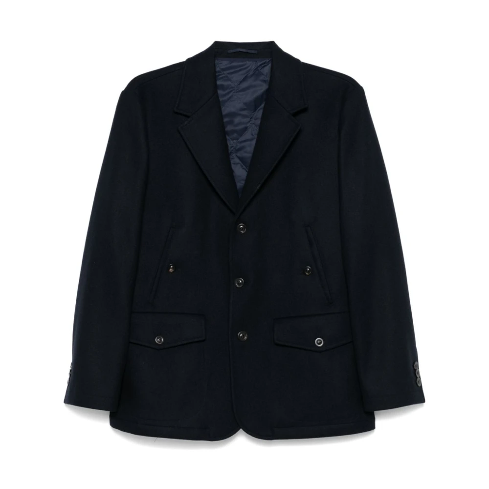 Boglioli Blauwe Wollen Blend Gevilte Jas Blue Heren