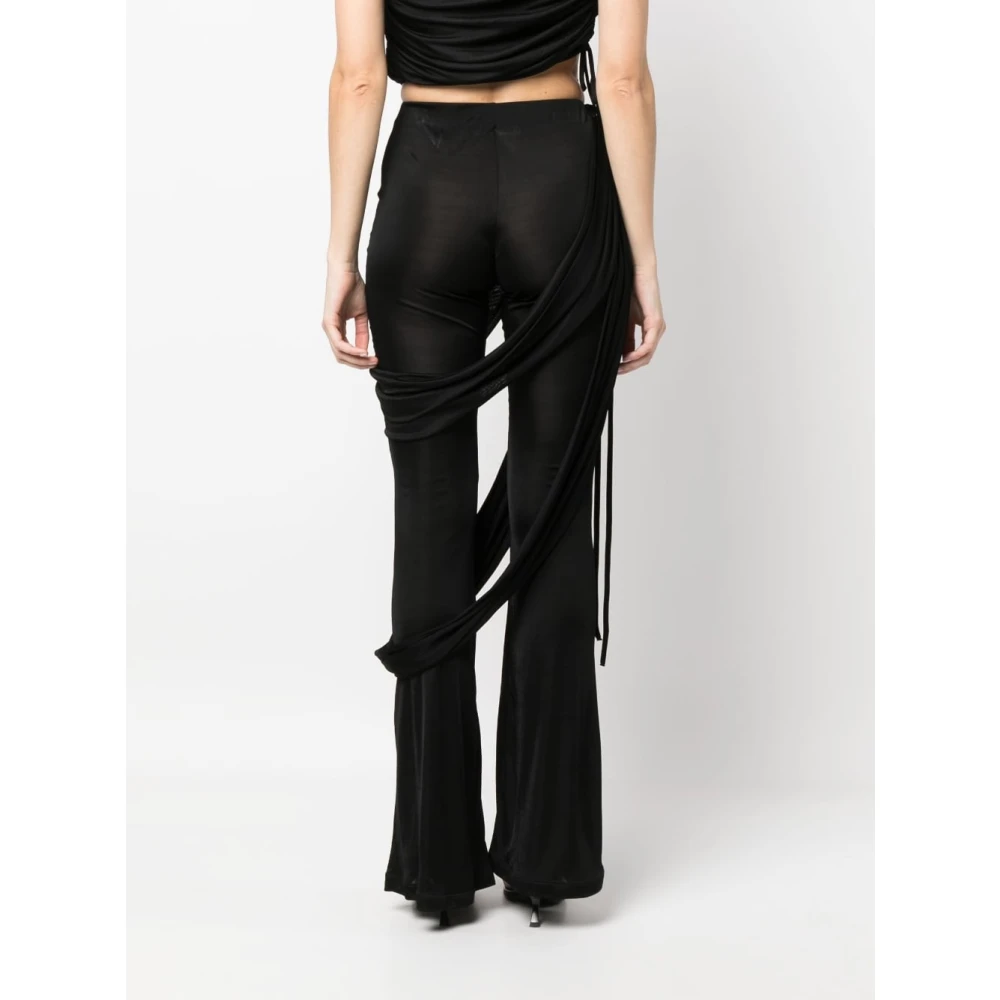 Andrea Adamo Zwarte Flare Broek met Gedrapeerde Zijbanden Black Dames