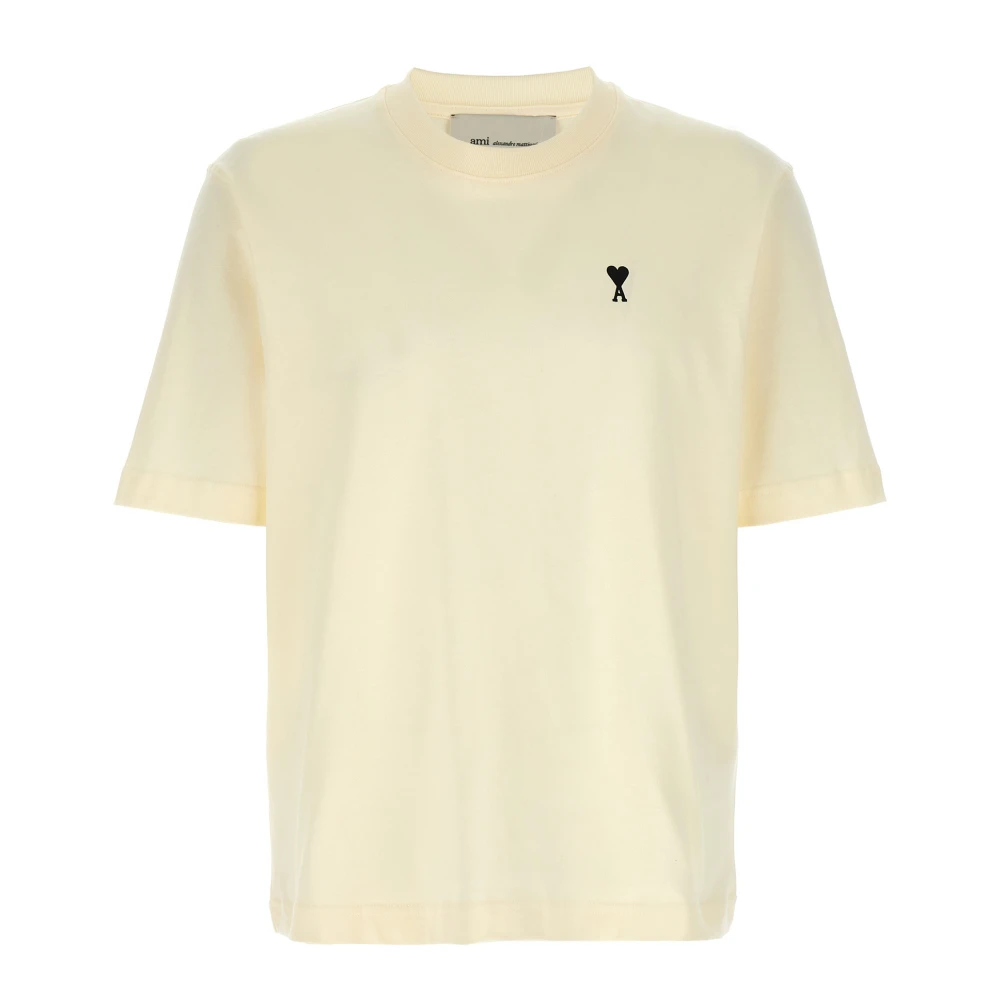 Ami Paris Unisex Beige T-Shirts, S, Heavy Cotton Jersey T-Shirt