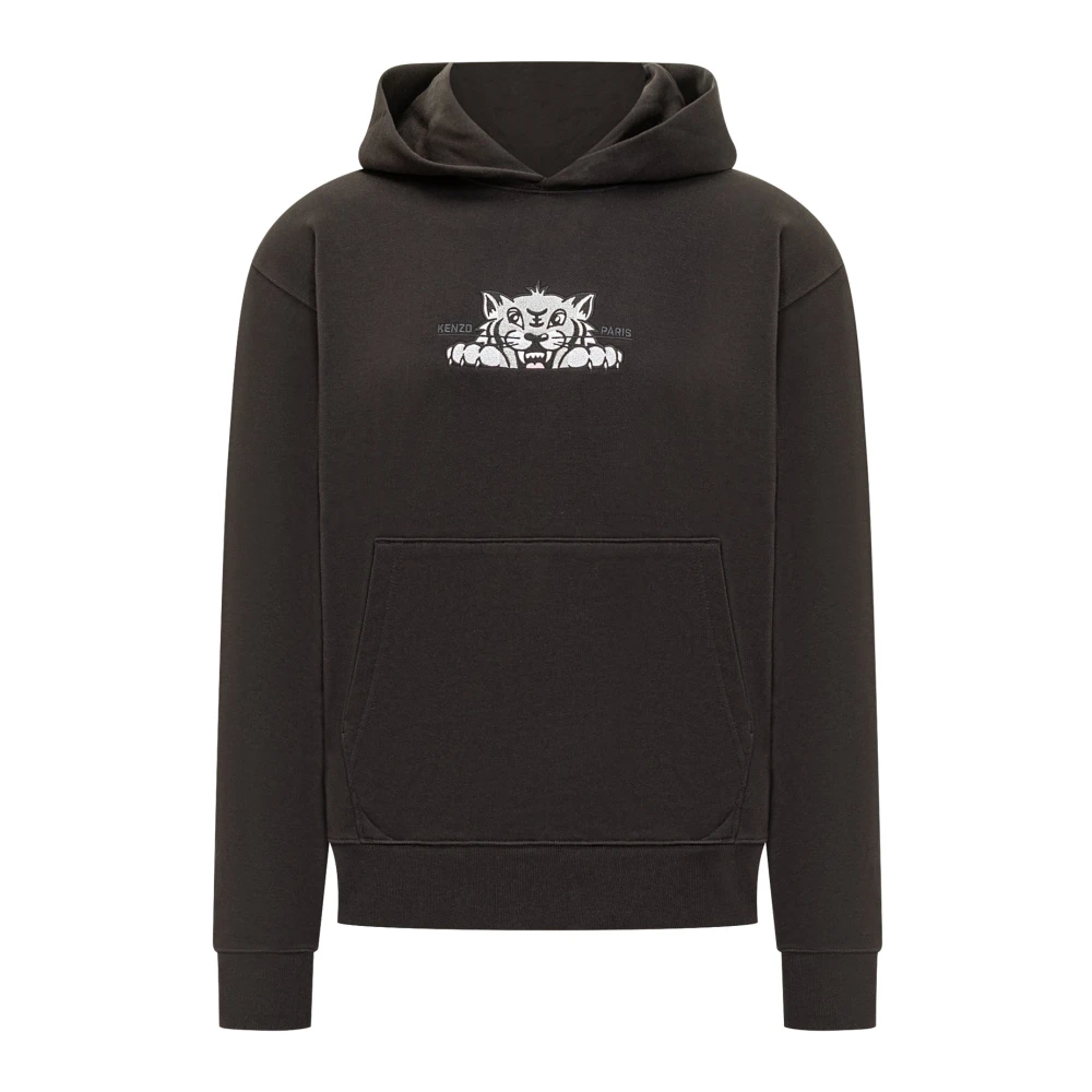Kenzo Svart Happy Tiger Broderad Hoodie