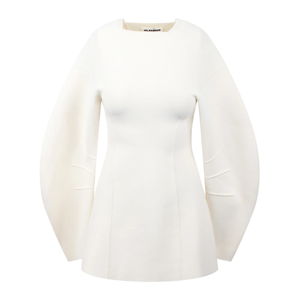 Jil Sander Gepijpte Ballonmouw Trui White Dames