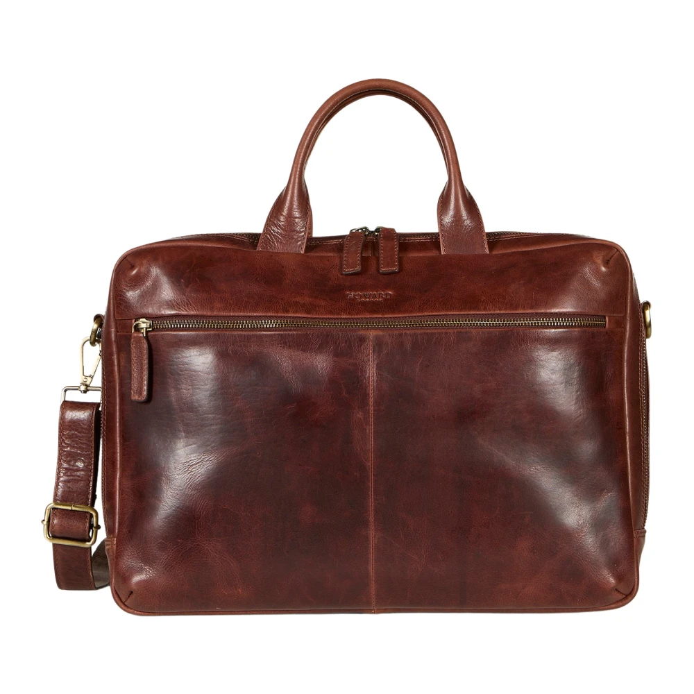 Howard London Bruine leren laptoptas voor zakelijk gebruik Brown Heren