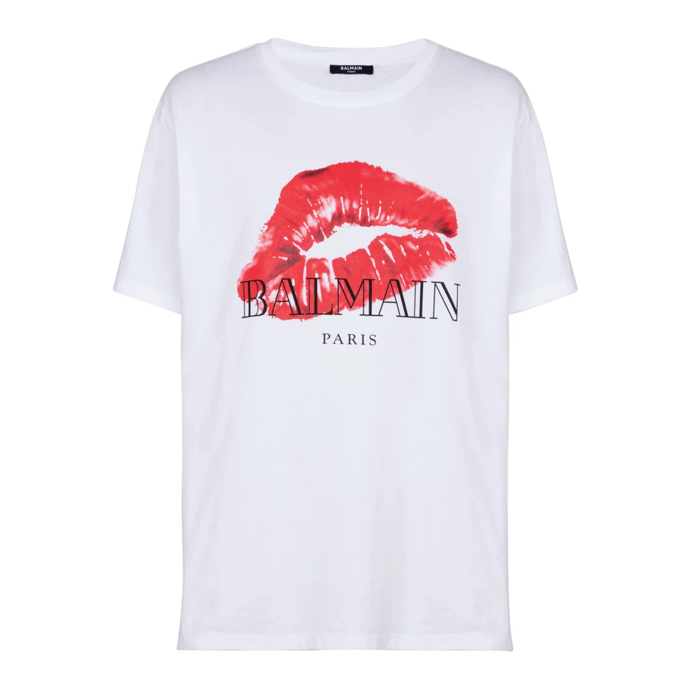 Balmain Relaxed T-shirt met Kiss print White Heren