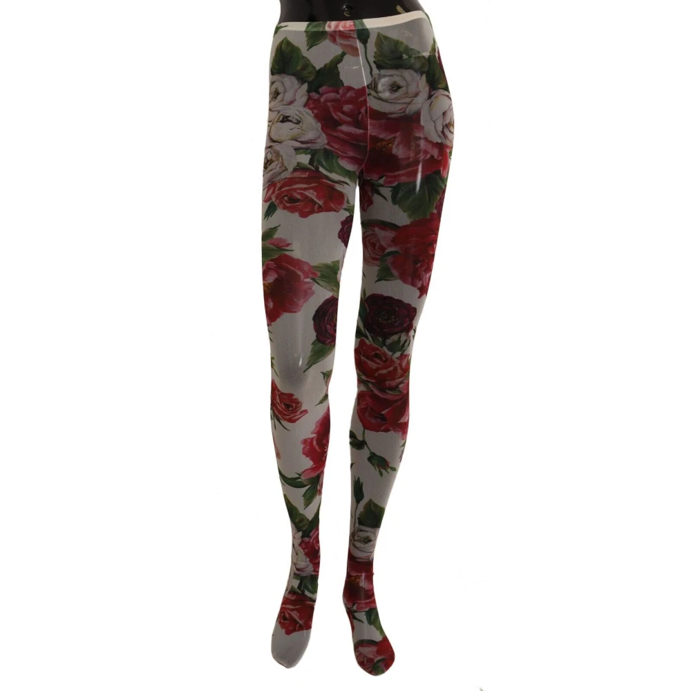 Dolce & Gabbana White Floral Print Tights Nylon Stockings - M - Image 2