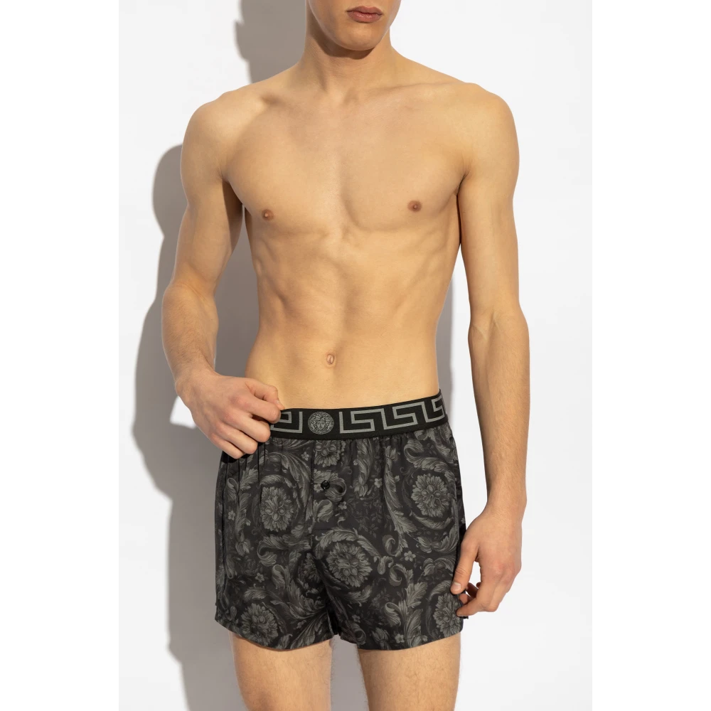 Versace Ondergoed shorts met barokpatroon Black Heren