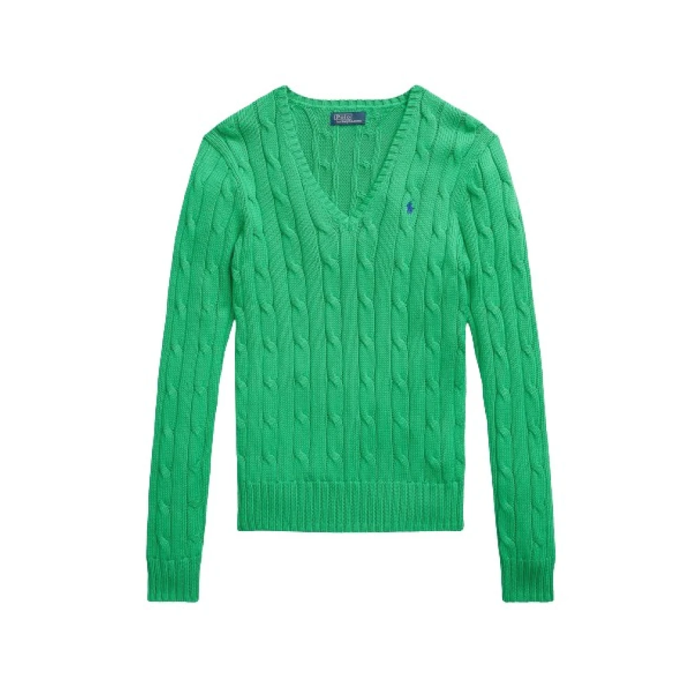 Polo Ralph Lauren Kimberly Twisted Knit V-Neck Sweater Green Dames