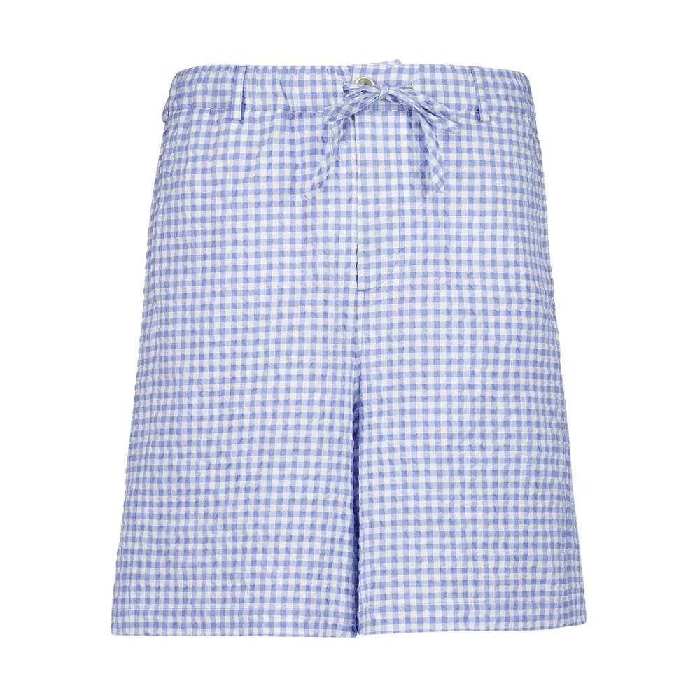 Marni Men's Blue Casual Shorts, M, Light Gingham Seersucker Shorts