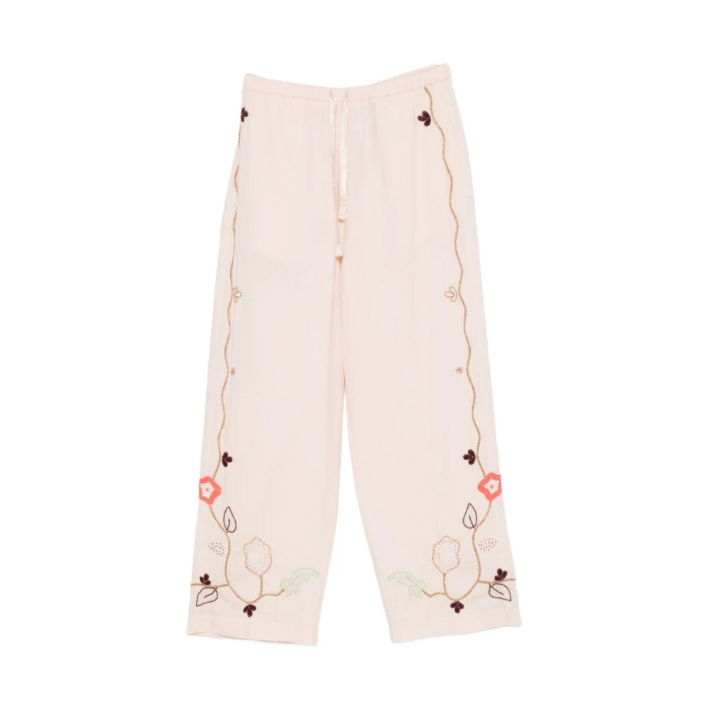 Forte Forte Pink Embroidered Cotton Poplin Palazzo Trousers - Female - Straight Trousers - S - Trousers
