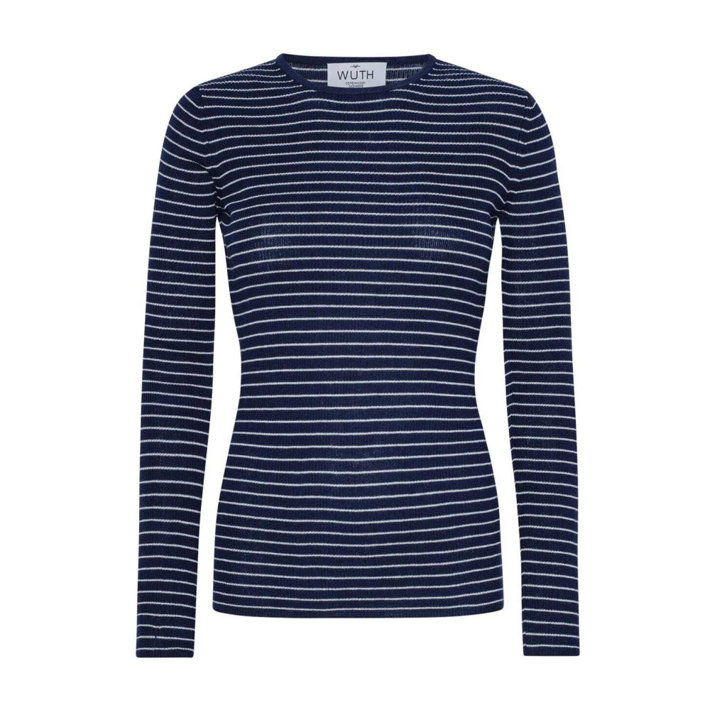 Wuth Gestreepte Zijde Kasjmier Navy Cream Blouse Blue Dames