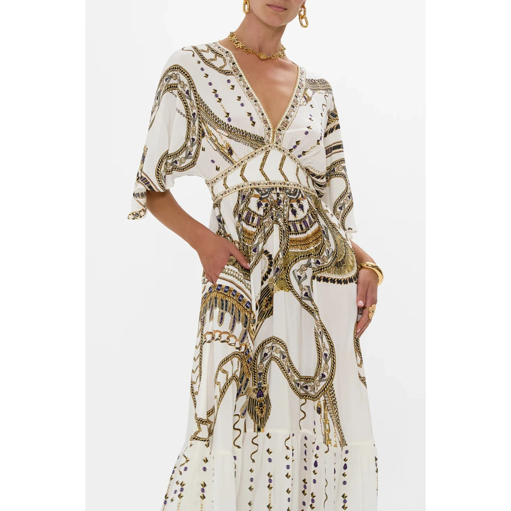 Camilla Zijden jurk met zoom ruche White Dames