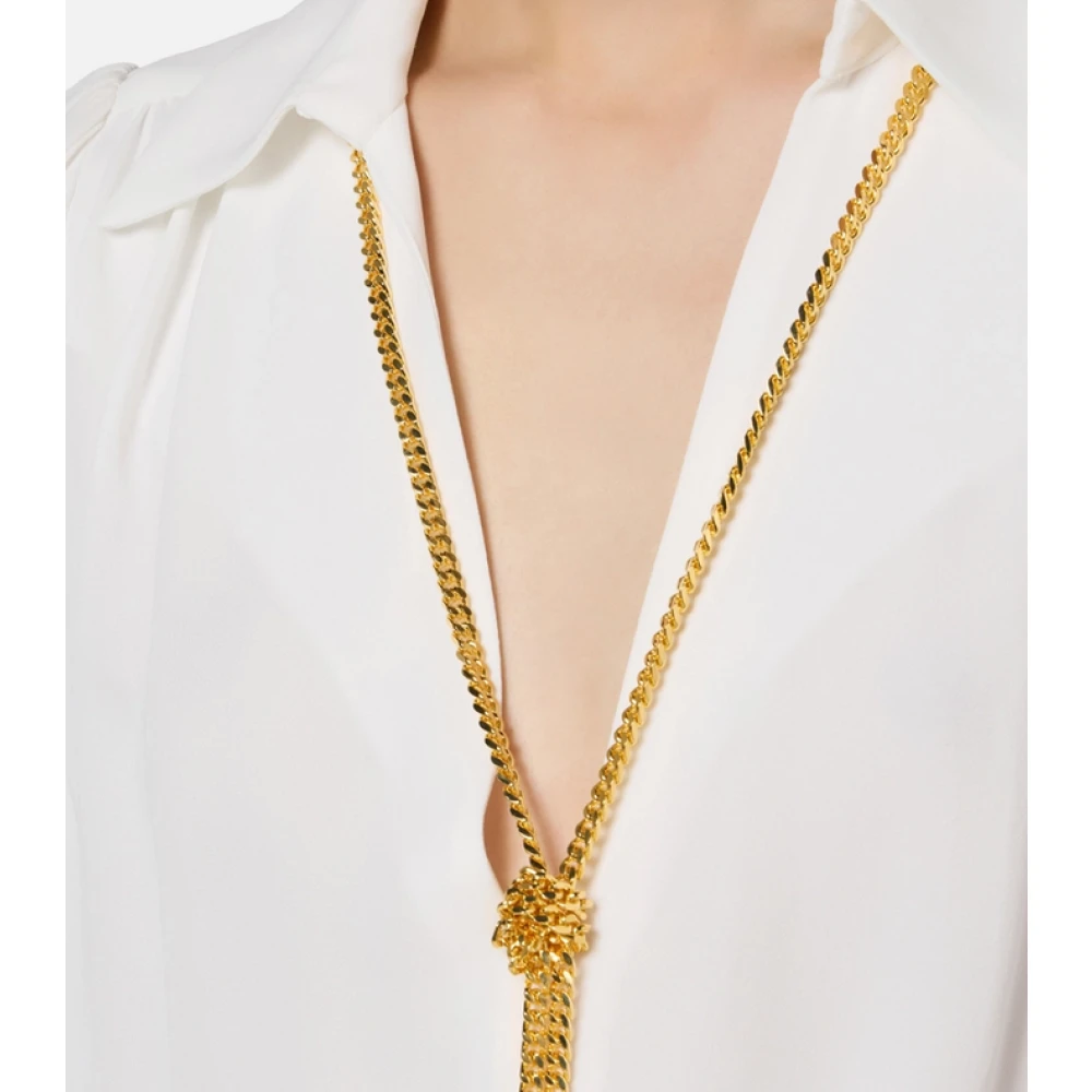 Elisabetta Franchi Elegante Ivoor Shirt met Ketting Bedel Beige Dames
