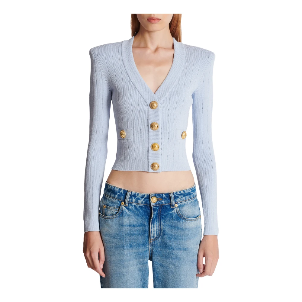 Balmain Geknipte gebreide vest Blue Dames