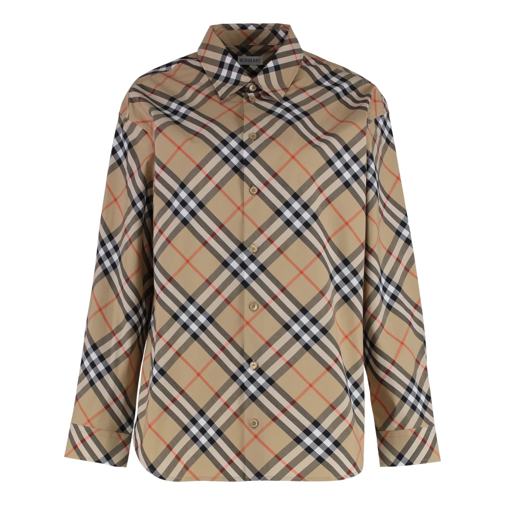 Burberry Katoenen geruite shirt met parelmoer knopen Beige Dames
