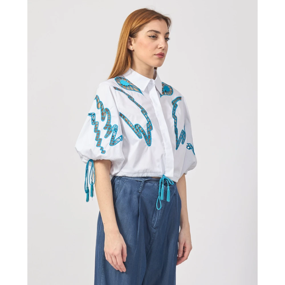 Silvian Heach Witte Cropped Shirt met Franje Details White Dames