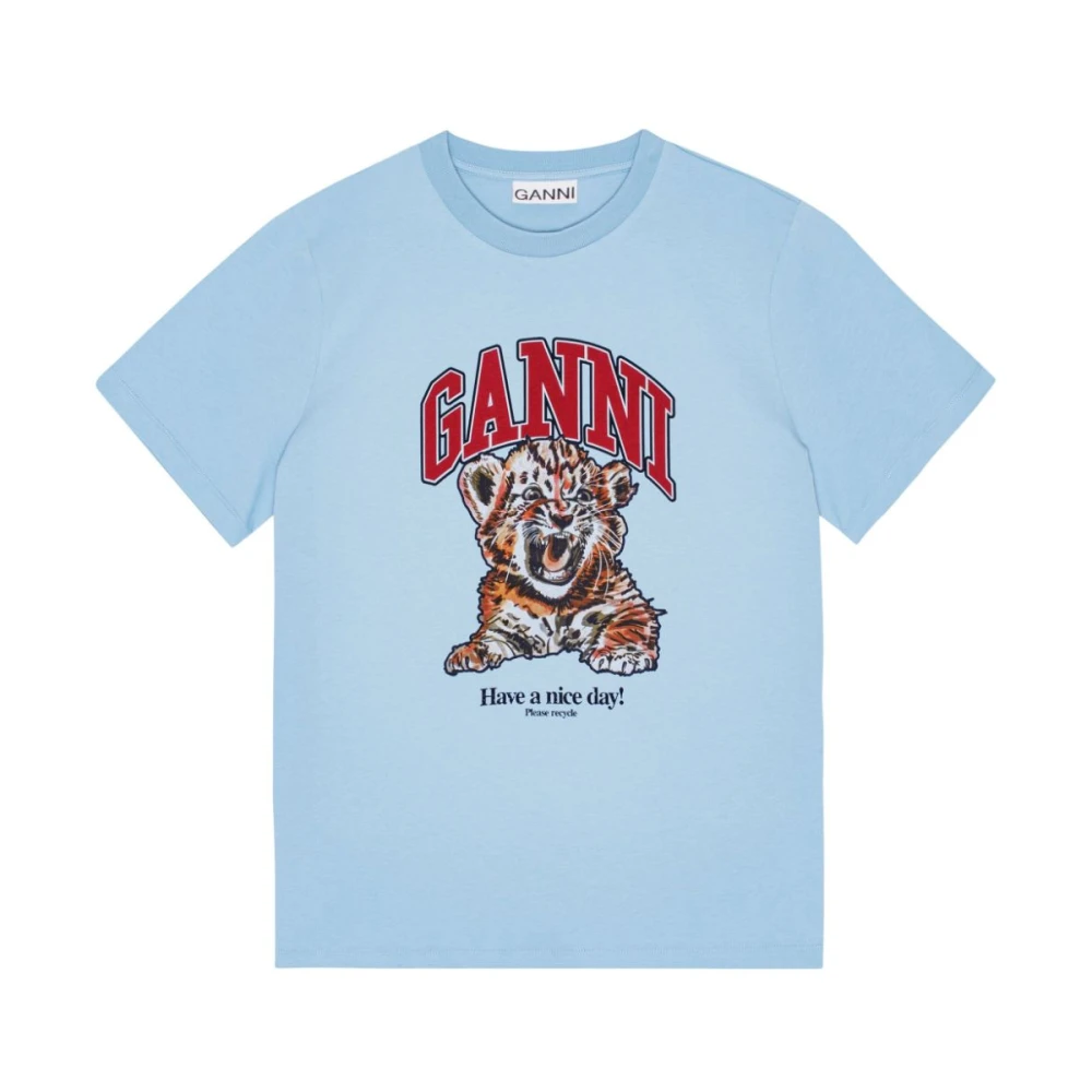Ganni Blauw Katoenen Ronde Hals T-shirt Blue Dames
