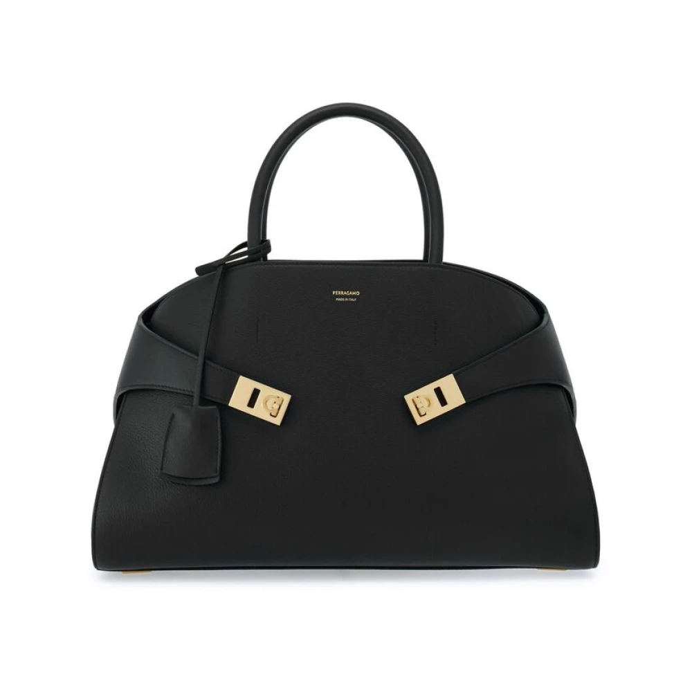 Salvatore Ferragamo Zwarte Leren Handtas met Gouden Hardware Black Dames