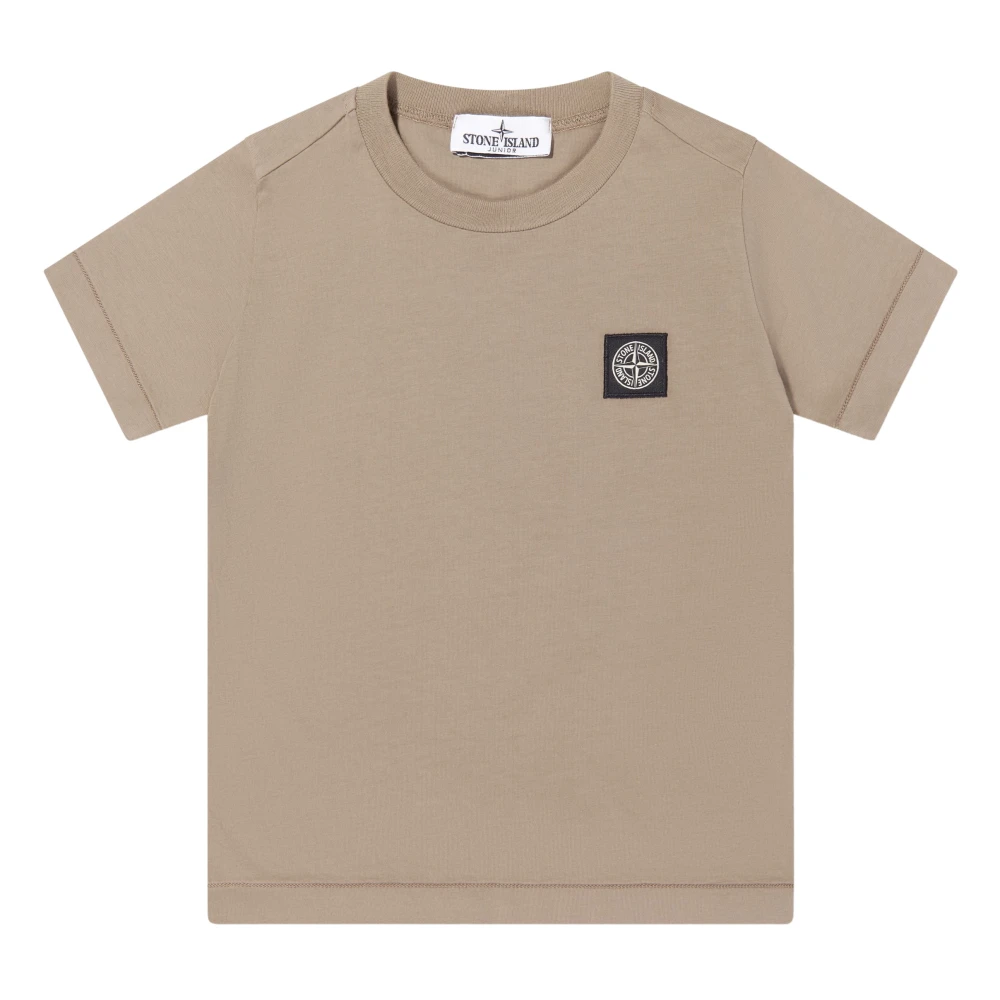 Stone Island , Kids Short Sleeve T-Shirts, Male, Beige, 8 Y, Compass Logo Patch T-Shirt