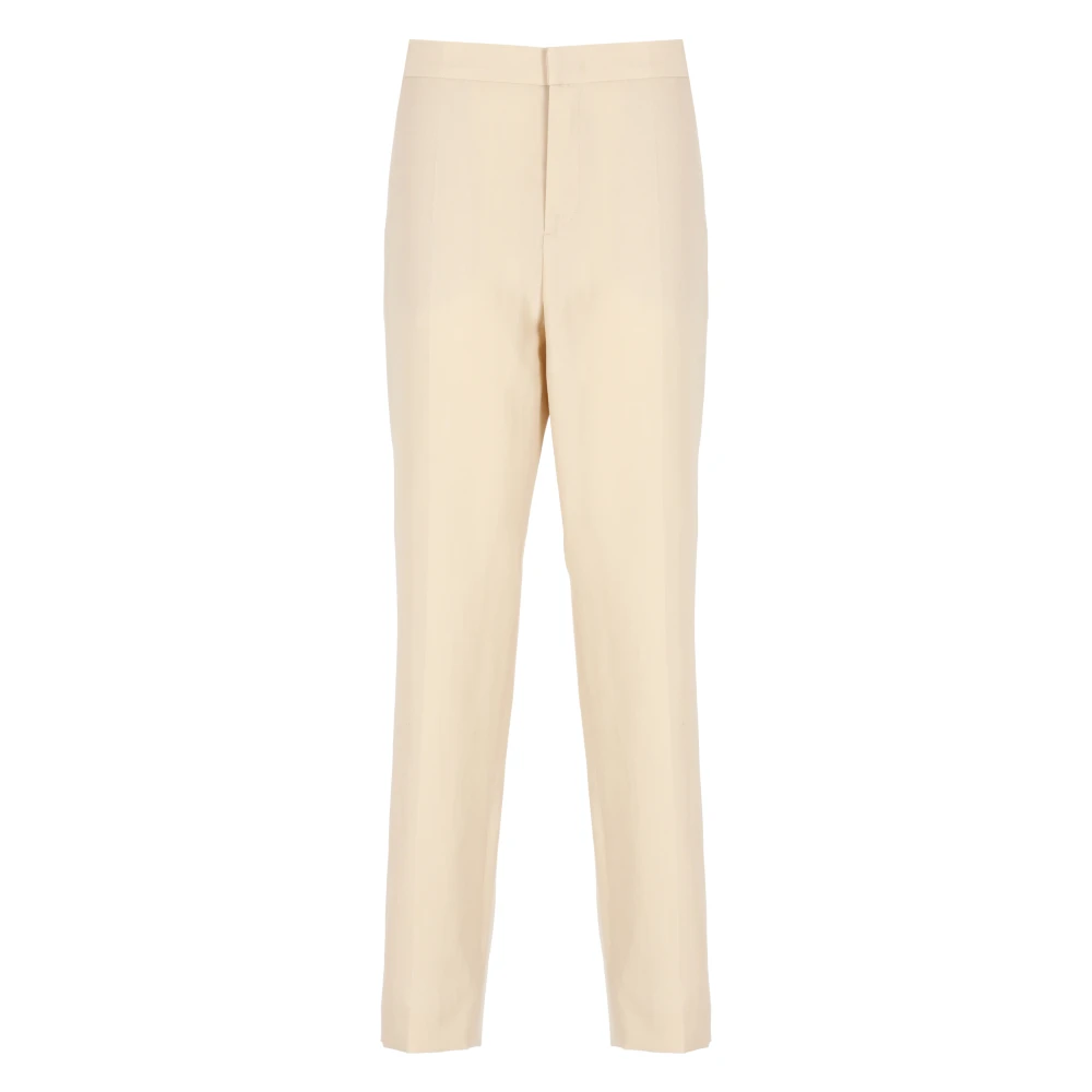 Fabiana Filippi Beige Wollen Broek met Zijdetails Beige Dames