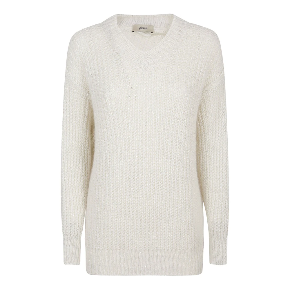 Herno Alpaca Blend Knit V-hals Trui White Dames