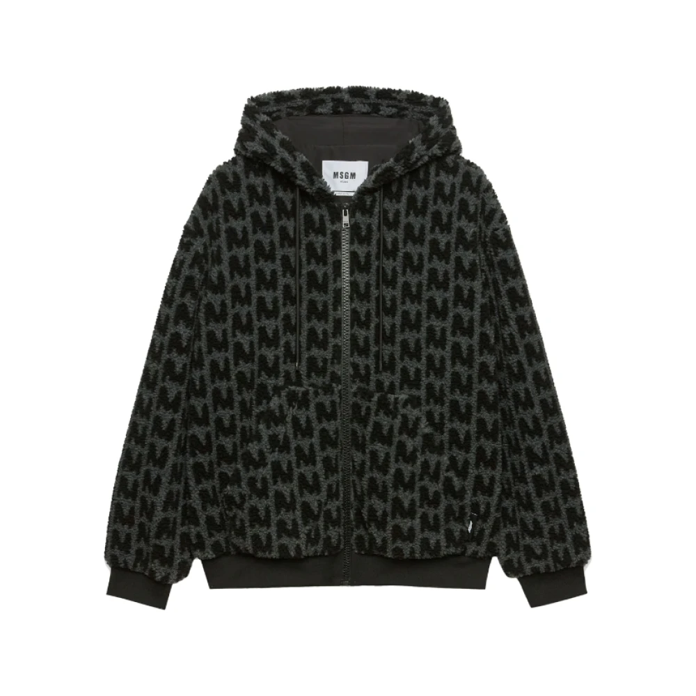 Msgm Zwarte Rits Jas Monogram Ontwerp Black Heren