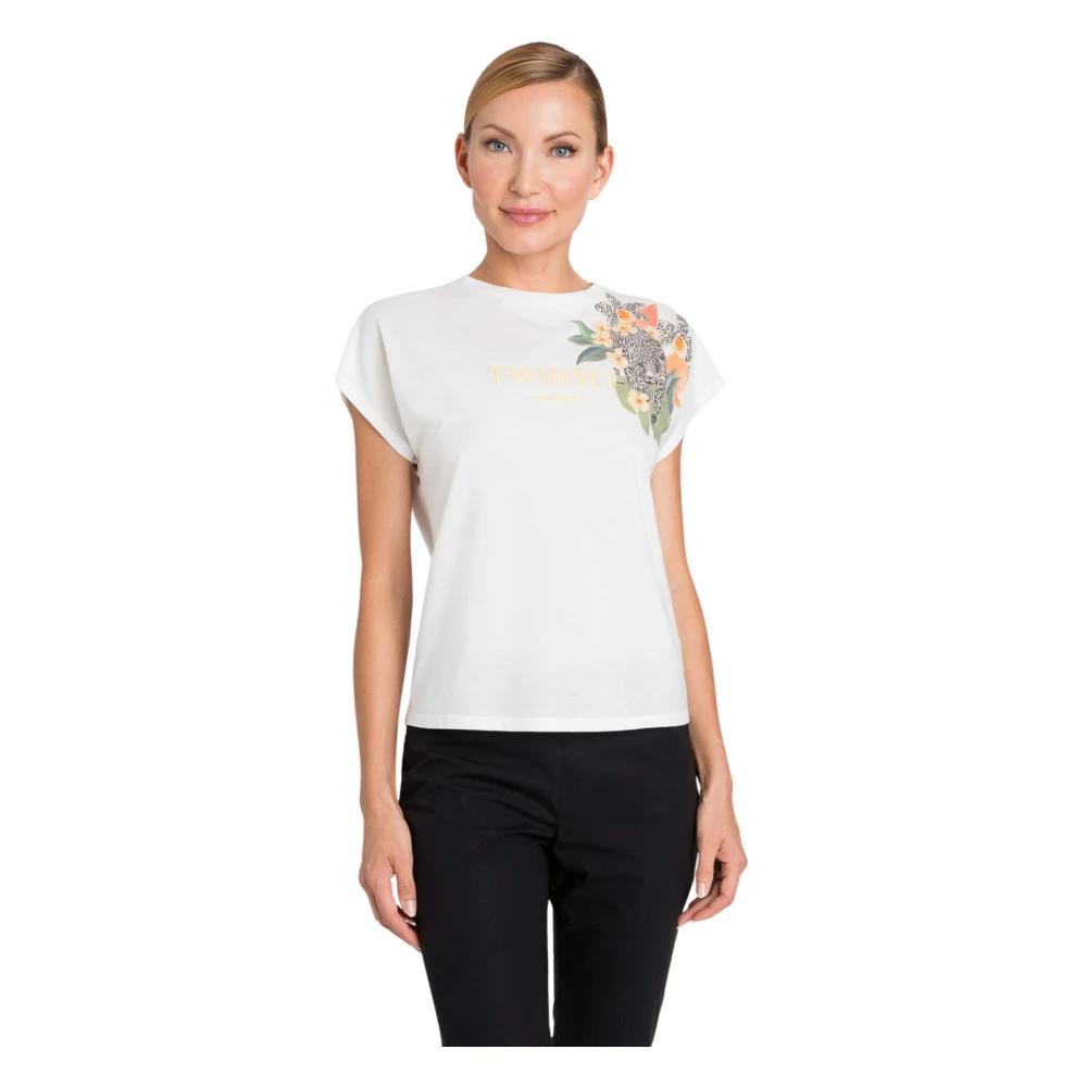 Twinset Wit Logo Print Katoenen T-shirt White Dames