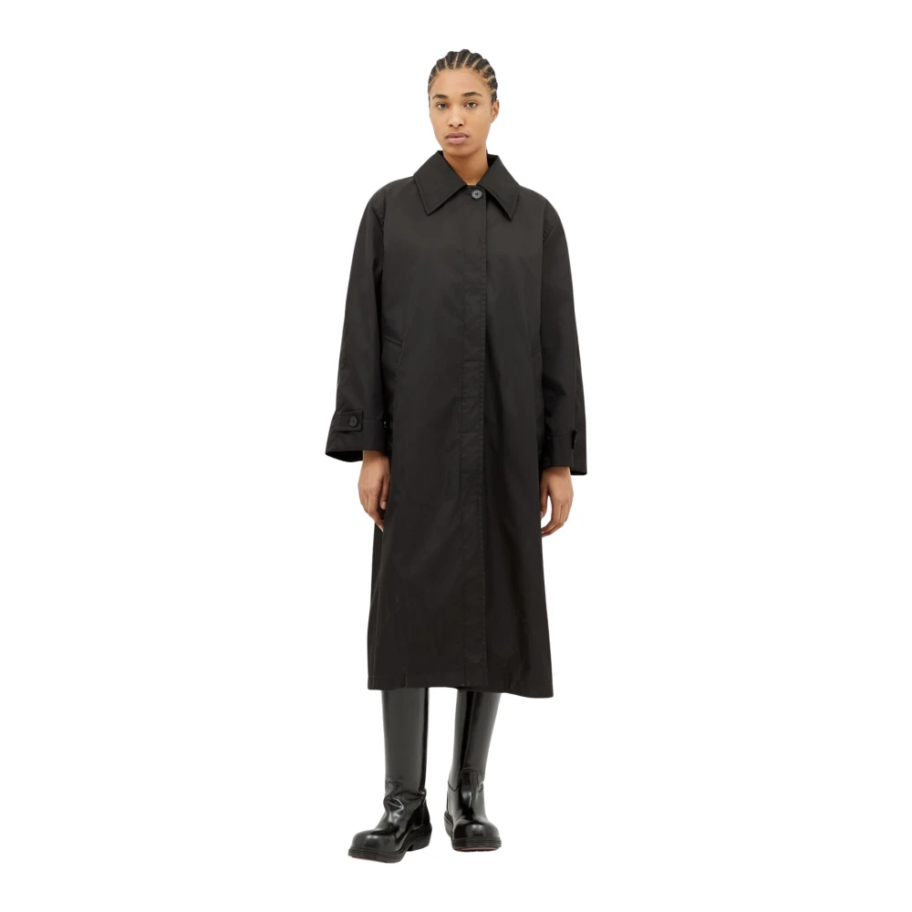 Jil Sander Regenjas in schelpweefsel met spreidkraag Black Dames