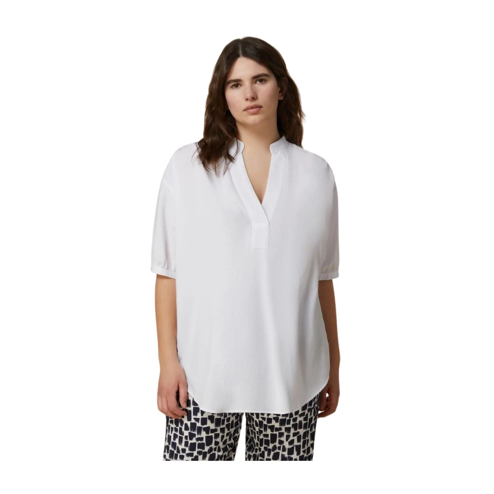 Marina Rinaldi Seersucker Flared Blouse White Dames