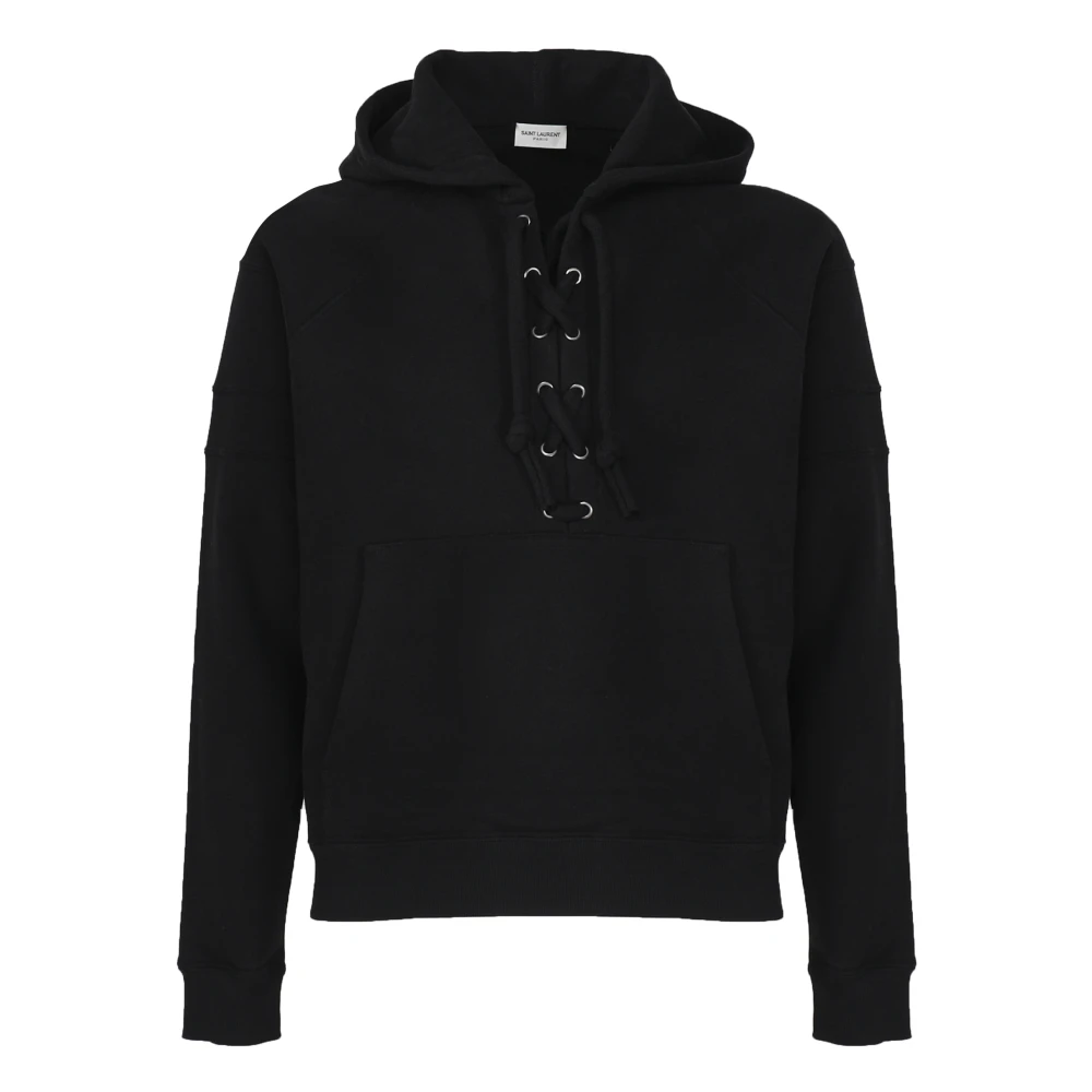 Saint Laurent Zwarte hoodie trui met veters Black Heren