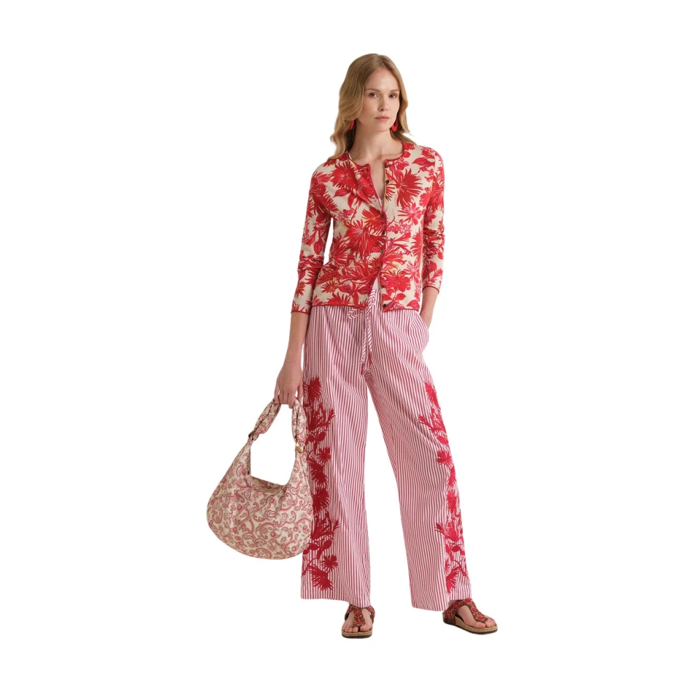 Maliparmi Women's Red Wide Trousers, S, Striped Fleur Trousers