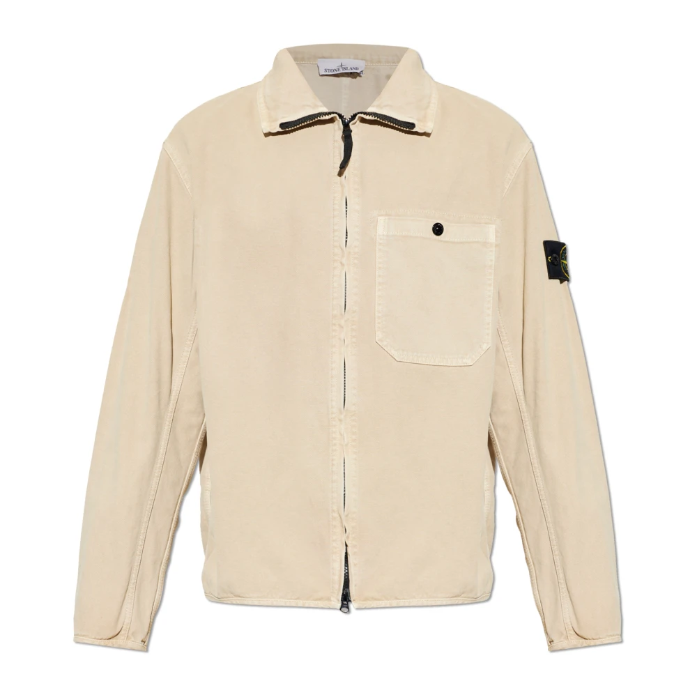 Stone Island Beige Denim Jacket With Pocket - Male - Denim Jackets - M - Jackets