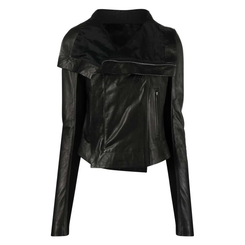 Rick Owens Leather Jackets Black Dames
