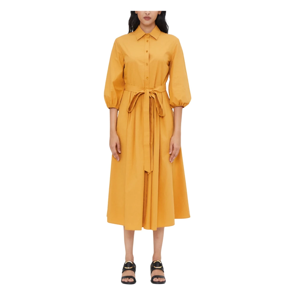 Max Mara Weekend Midi Overhemdjurk met Gerimpelde Taille Orange Dames