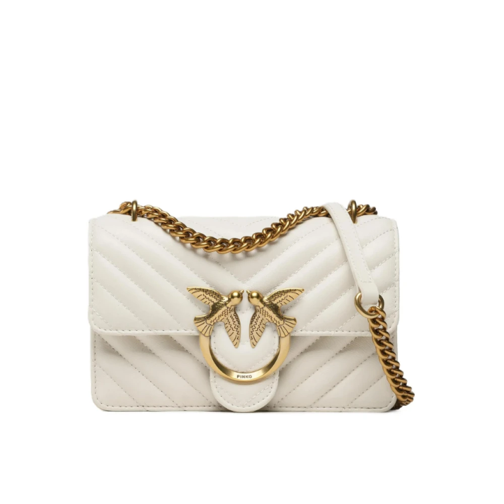 PINKO Quiltad Mini Love-väska med Chevron White, Dam