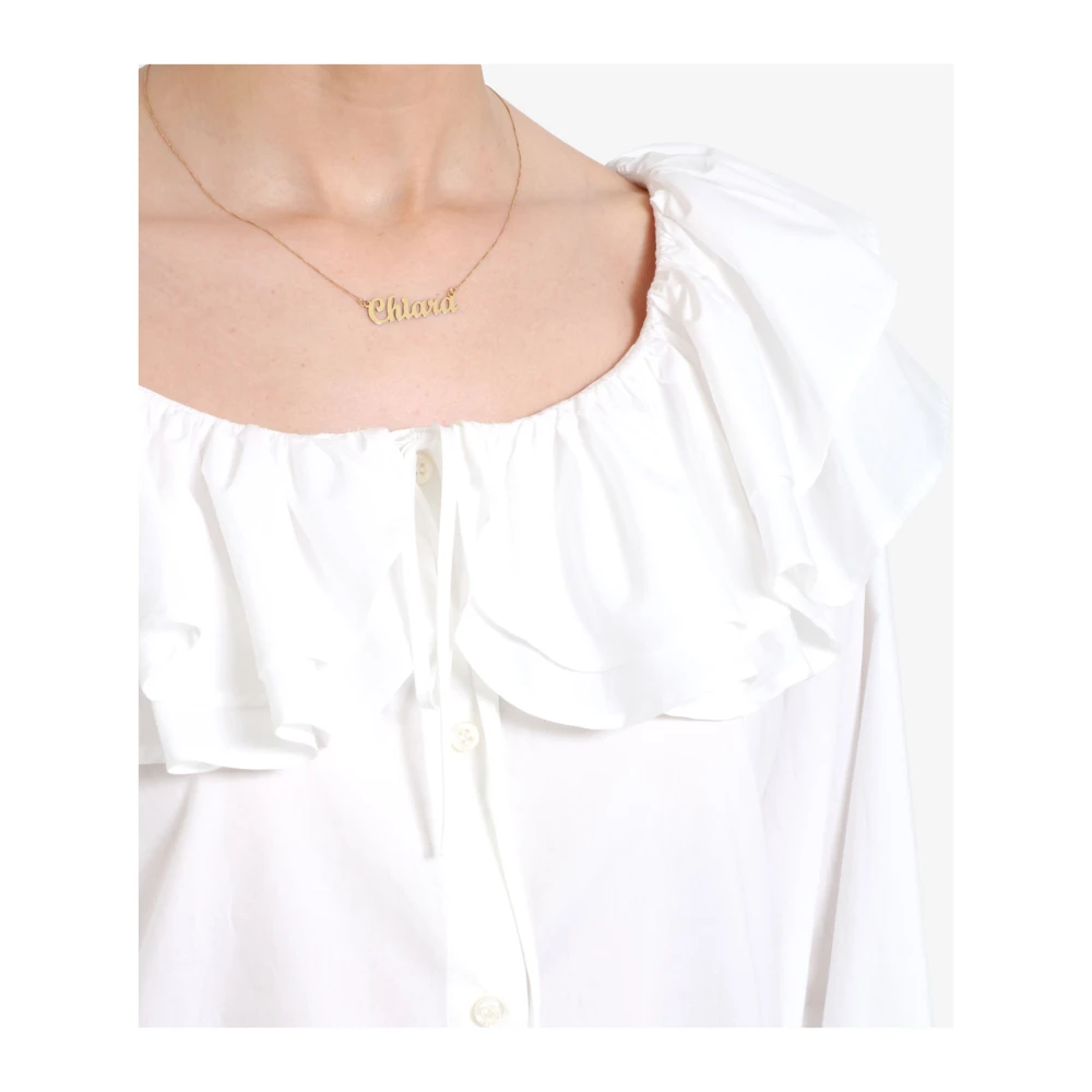 Msgm Witte Katoenen Ruffle Shirt White Dames