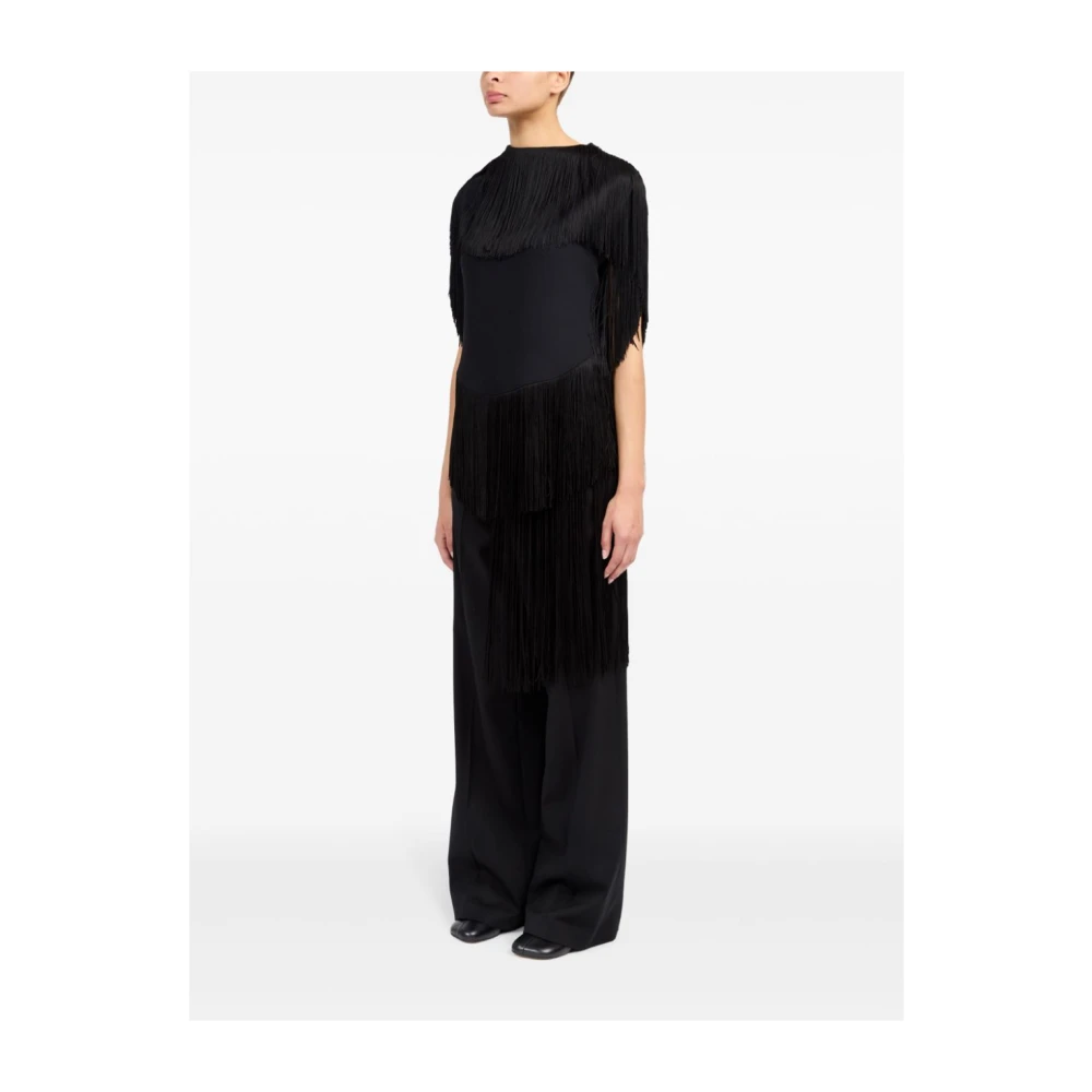 MM6 Maison Margiela Zwarte Top met Franjes en Bootnek Black Dames