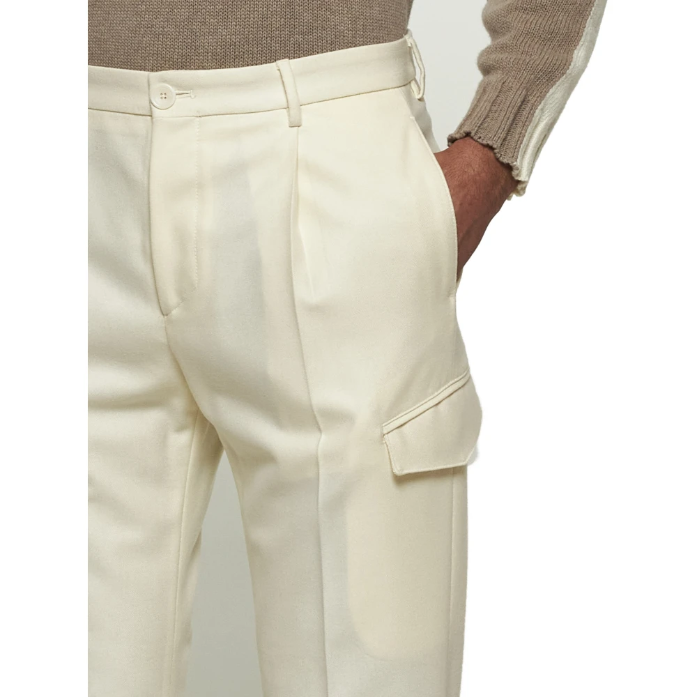 Tagliatore Ivoor Wollen Broek met Plooi Beige Heren