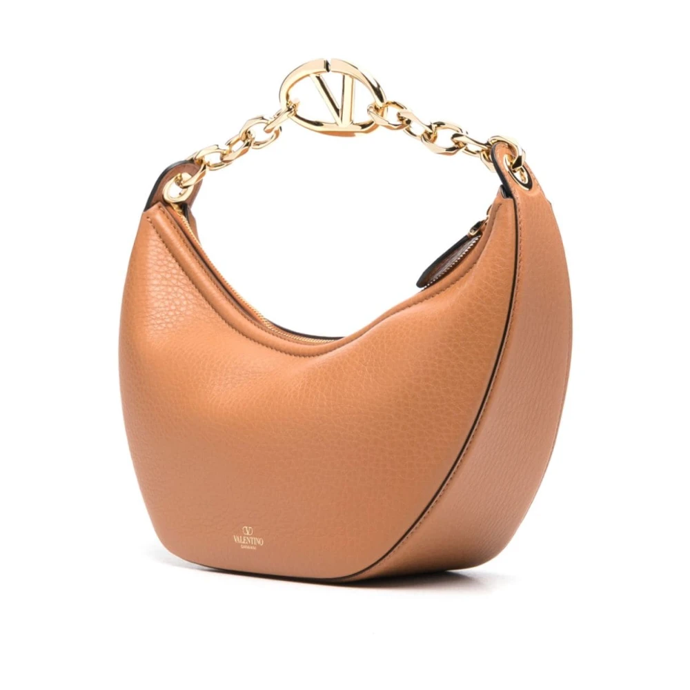 Valentino Garavani Luxe Leren Schoudertas met VLogo Beige Dames