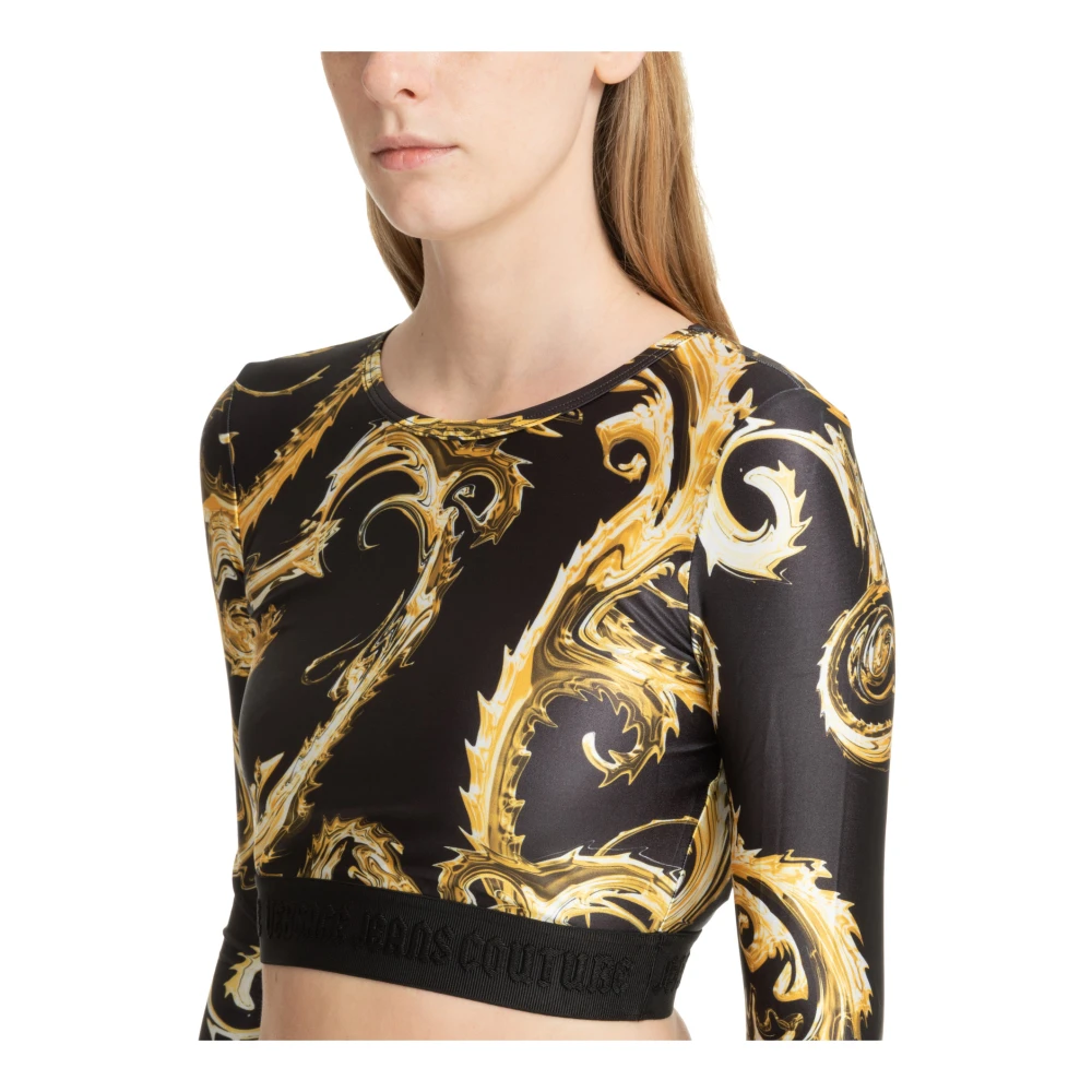 Versace Jeans Couture Abstract Multicolor Geborduurde Top Black Dames