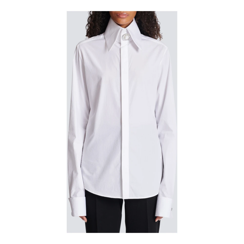 Balmain Poplin Blouse met Juweelknoop White Dames