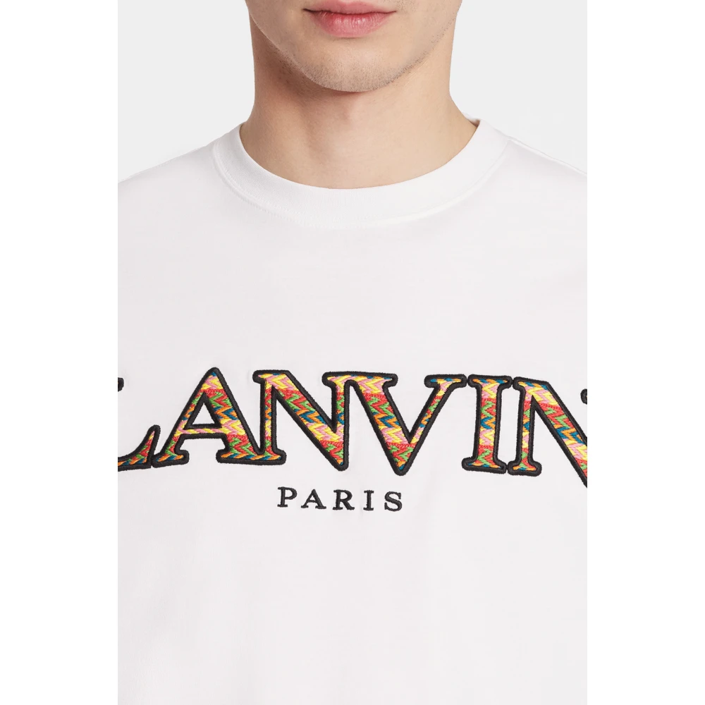 Lanvin Witte Curb T-shirt Jersey Katoen Logo White Heren